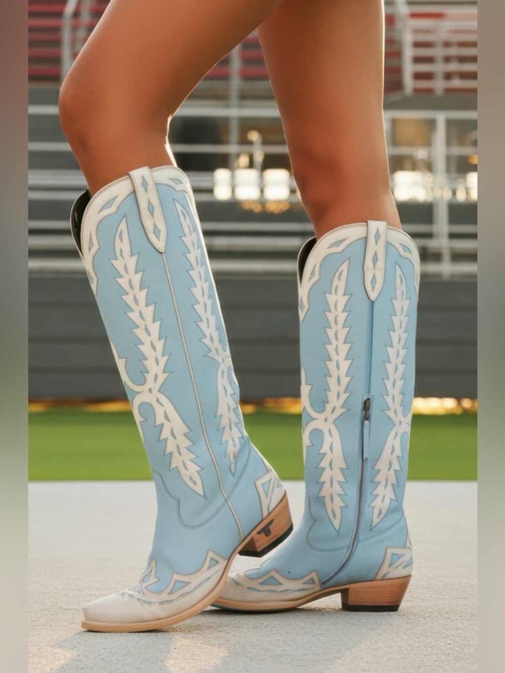 Lane Chase the Wind Powder Blue Embroidered Heeled Cowboy Boots - Picture 4 of 6